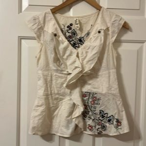 Like New Anthropologie Floreat Embroidered Cotton Floral Blouse Top 6 S